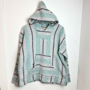 Baja Joe Beach Hoodie Sweater Mint & White Stripe Large